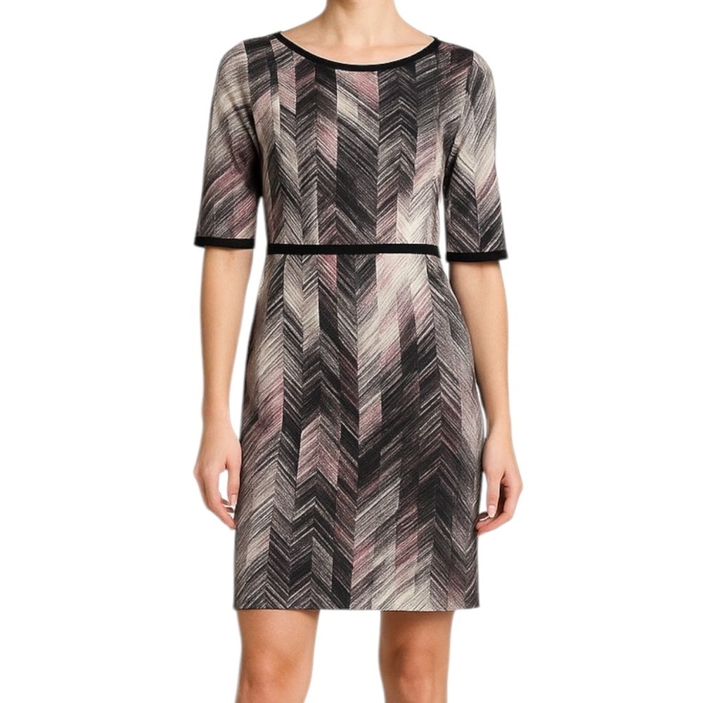 VINCE‎ CAMUTO Shift Dress Sz 2 Abstract Multicolor Chevron Exposed Zip Preppy